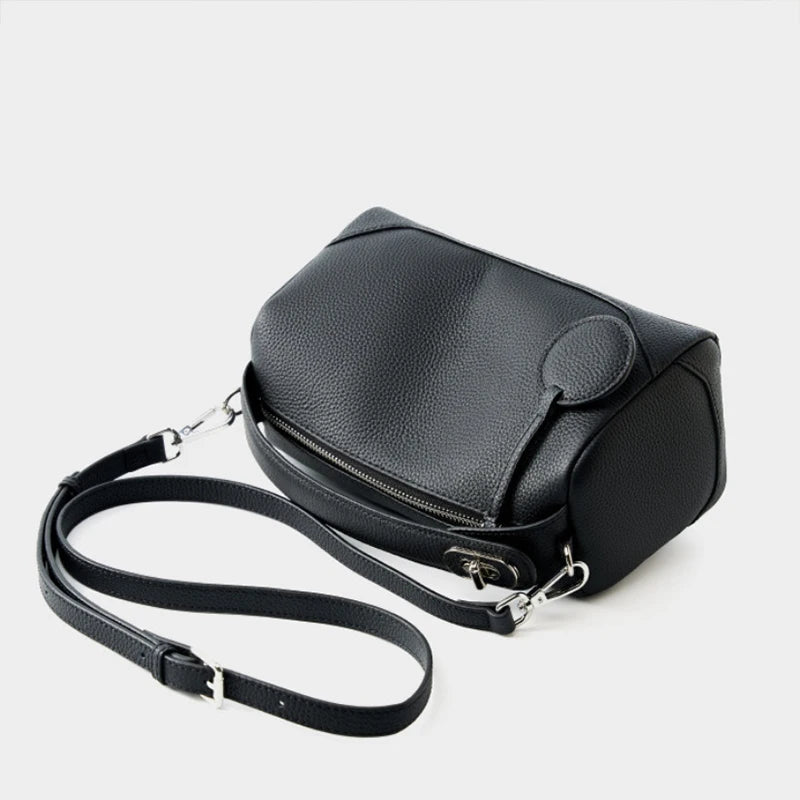 Genuine Leather Crossbody Boston Bag Vegetable Tanned Cowhide Women Shoulder Bag