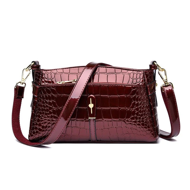 Luxury Patent Leather Handbag Crocodile Pattern Fashion