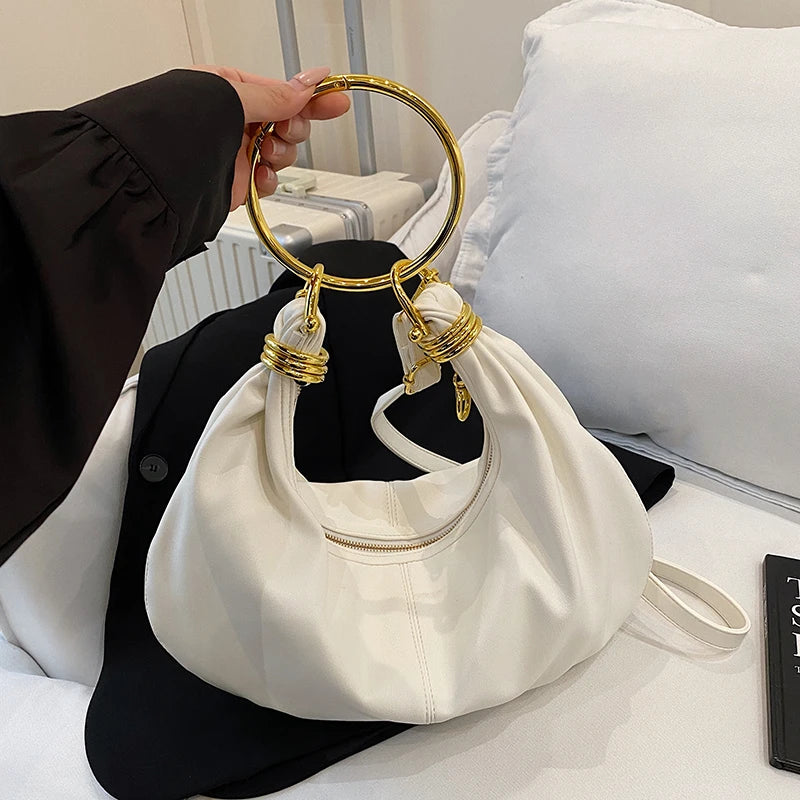 Fashion Hobo Bag Luxury Design Gold Ring Handle Clutch Bag