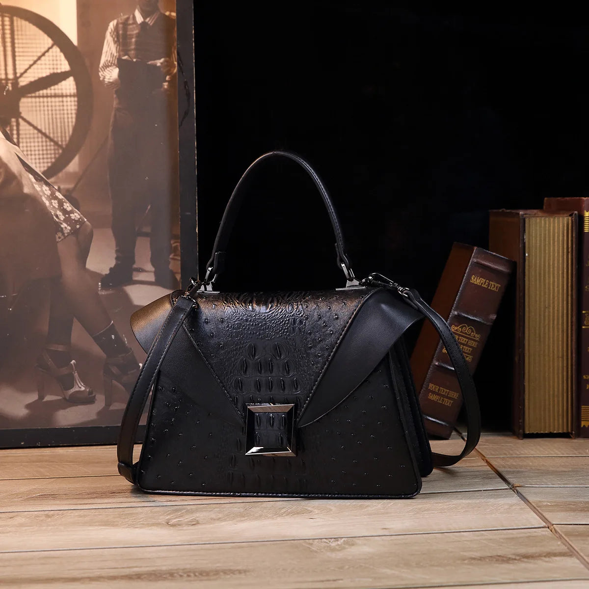Luxury Design Cowhide High Quality Crocodile Print Handbag