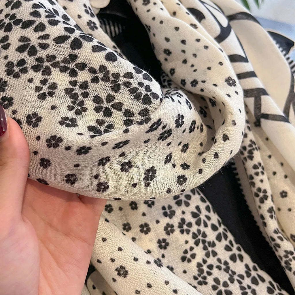 Season's Thin Sun-protective Cotton Linen Scarf Rose Print Silk Scarves Fashion