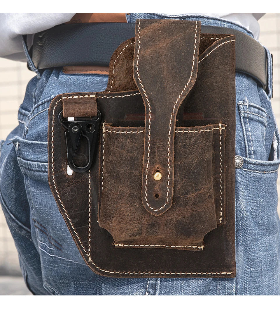Luxury Leather Men Vintage Travel Belt Fanny Waist Bag