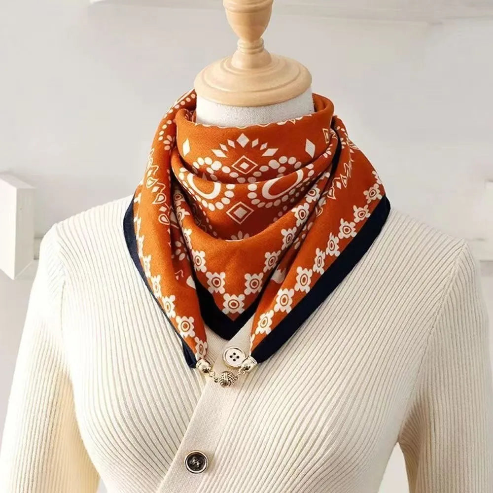 Magnetic Buckle Square Scarf Fashion Prints 65x65cm Neck Wraps