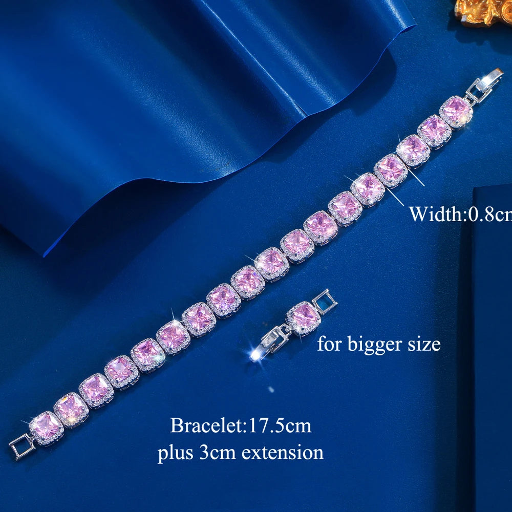 Luxury Brilliant Purple Pink Yellow Zirconia Square CZ Tennis Bracelet Jewelry for Women