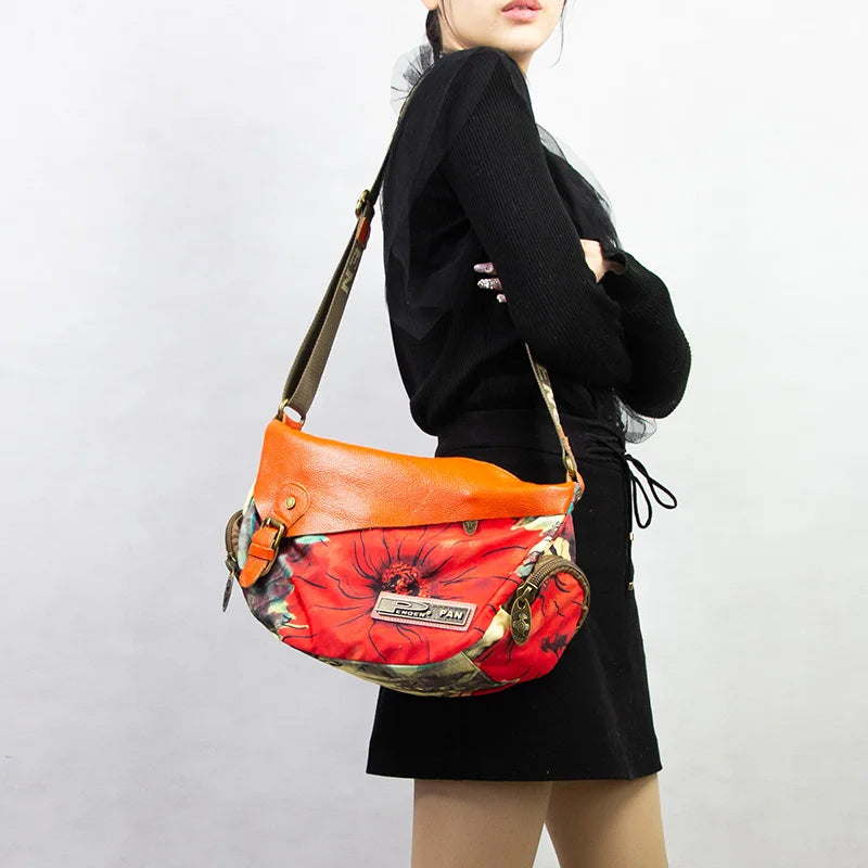 Luxury Fashion Bag Canvas With Leather Flowers Shoulder Bag