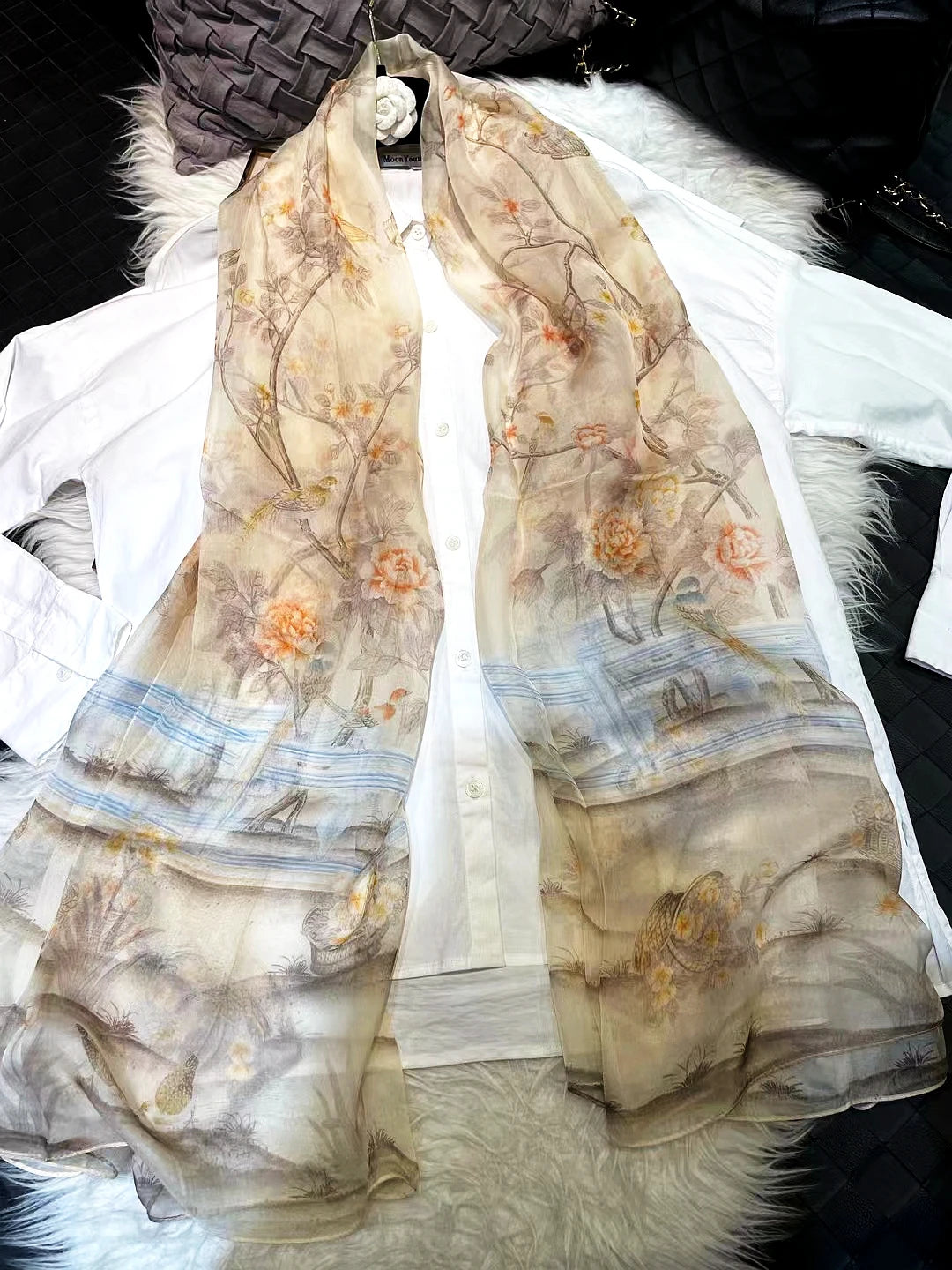 100% Silk Scarf Cape Fashion Floral Design Long Scarves