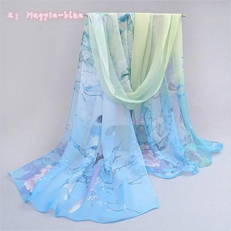 Chiffon Scarf Butterflies Branch Pattern Versatile Elegant