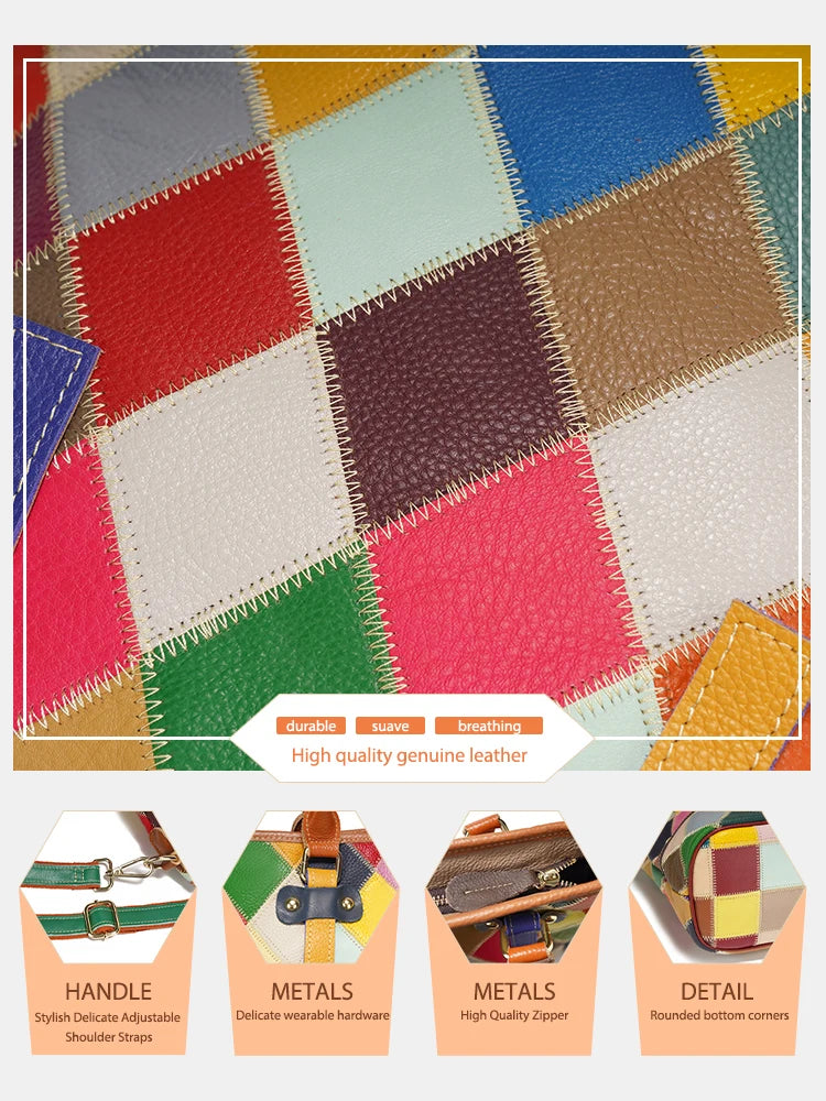 Fashionable Patchwork Tote Bag Genuine Leather Large Capacity