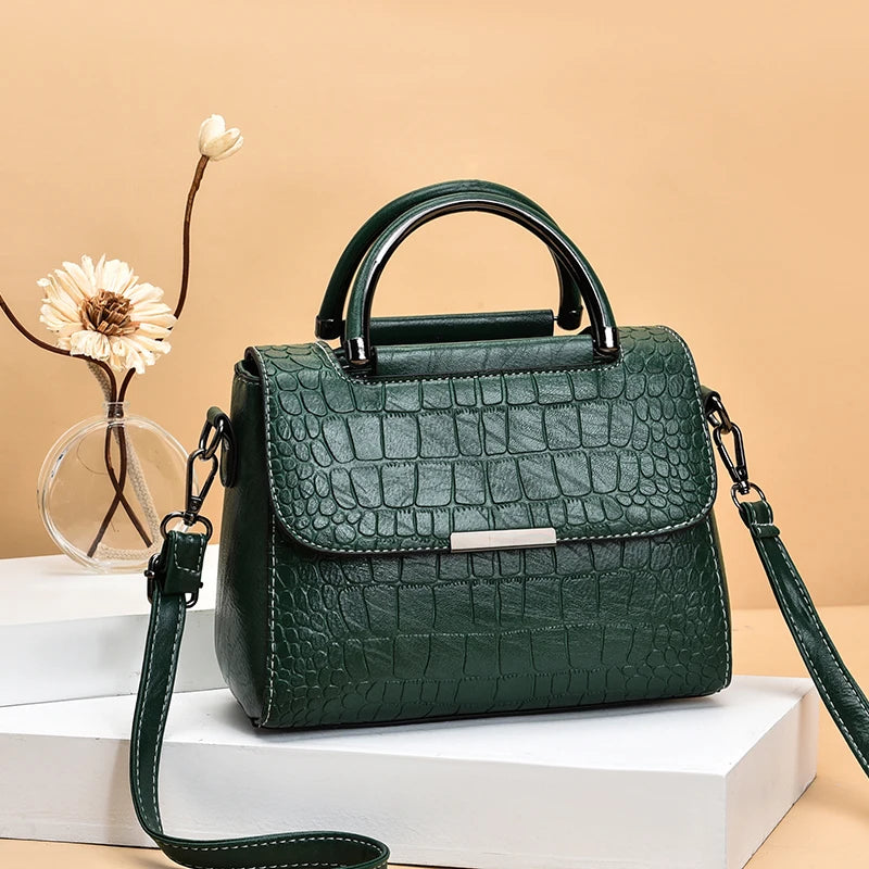 Leather Tote Bag For Women Classic Vintage Shoulder Handbag Alligator Pattern