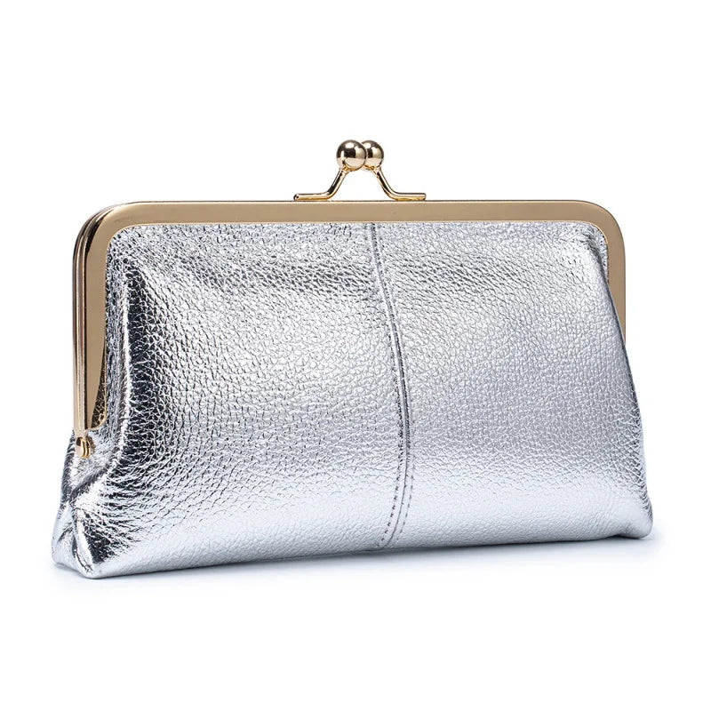 Genuine Cow Leather Long Clutch Wallet Clip Fashion Retro