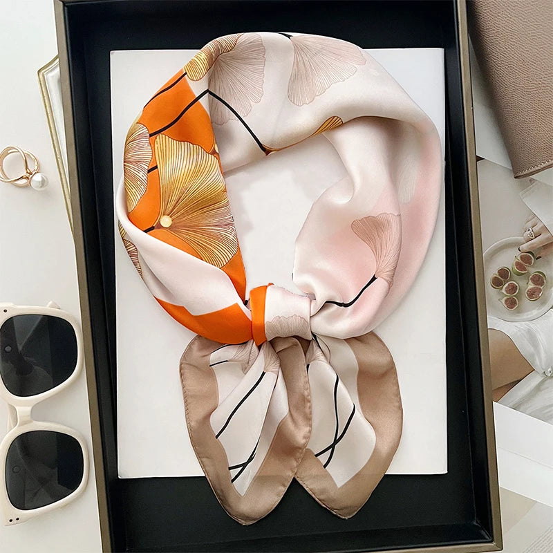 Printed Scarf Emulated Silk Plant Printed Fashion