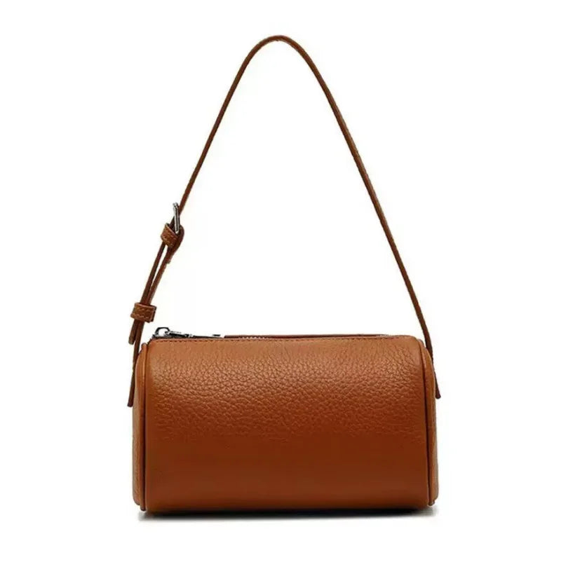 Real Leather Soft Leather Tubular Shoulder Crossbody Bag