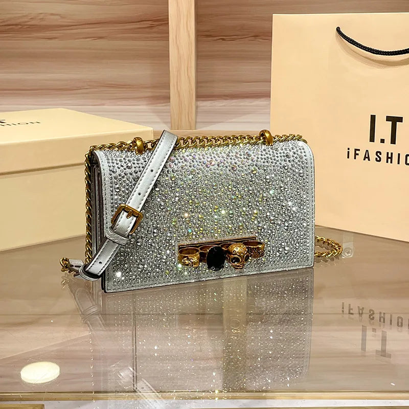 Rhinestone Clutch Small Square Exquisite Crossbody Bag