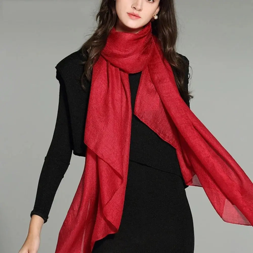 Pure Color Plain Scarf 180x85cm Linen Sunscreen Shawl