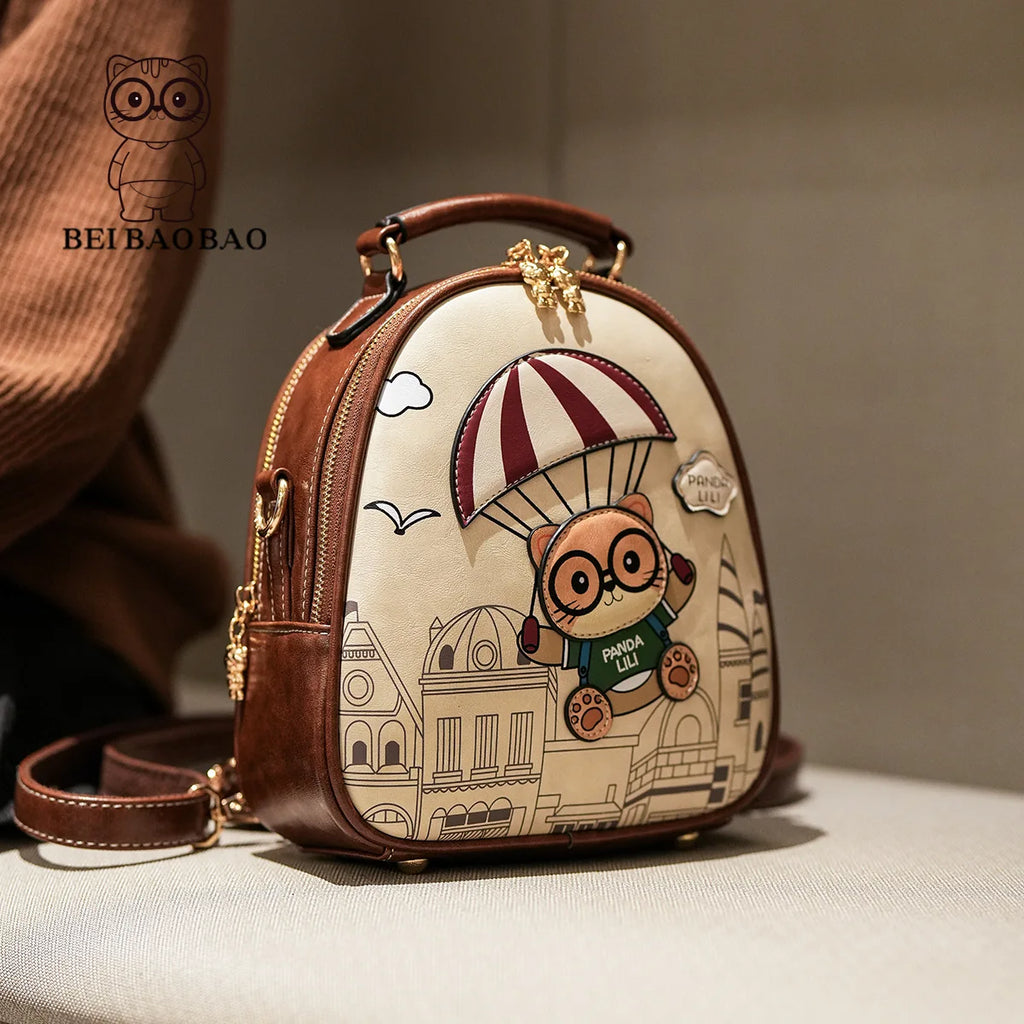 Soft Leather Small Backpack Shoulder Bag Multifunction Travel Bag