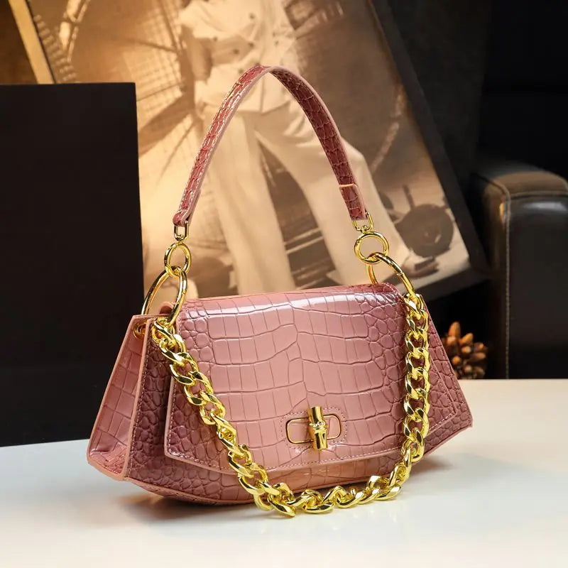 Stone Print Design Light Luxury Leather Shoulder Handbag