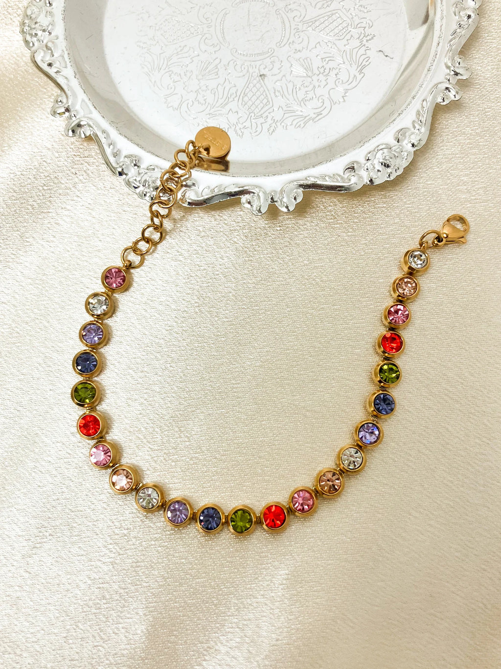 Exquisite Colorful Cubic Zirconia Luxury Bracelet Stainless Steel  Jewelry