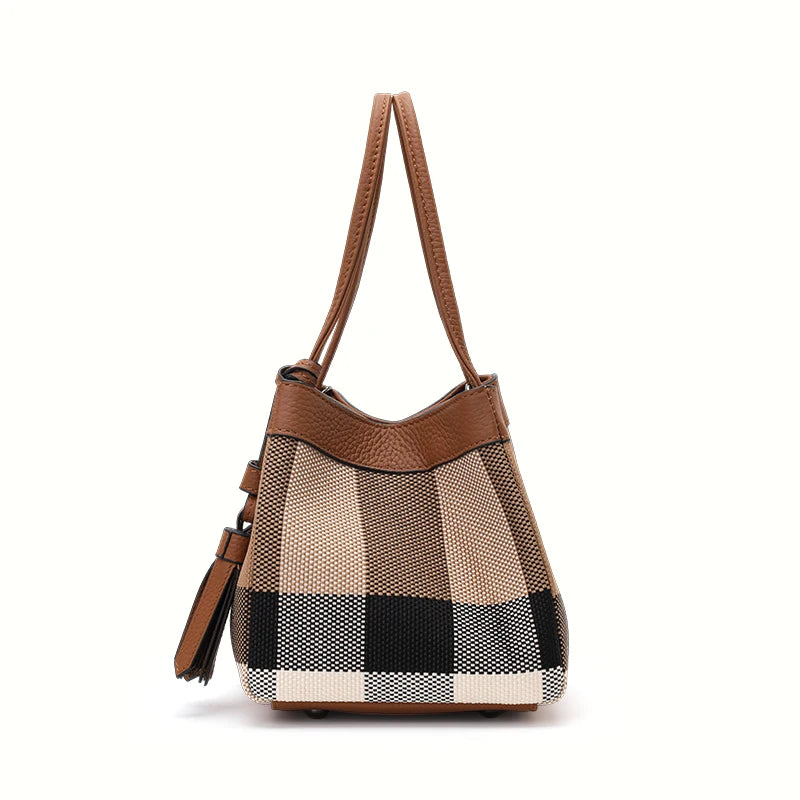 Small Checkered Handbag Elegant Chic Design Fashionable Style Bucket Bag