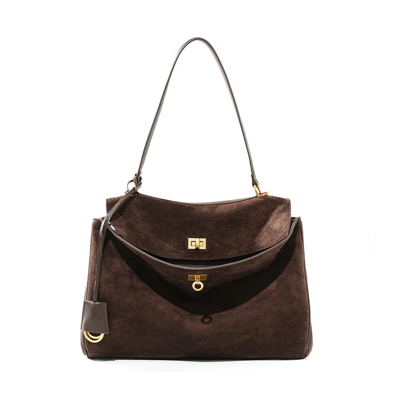 Women's Suede Genuine Leather Bag Shoulder Handbag Large Capacity Tote Handbag
