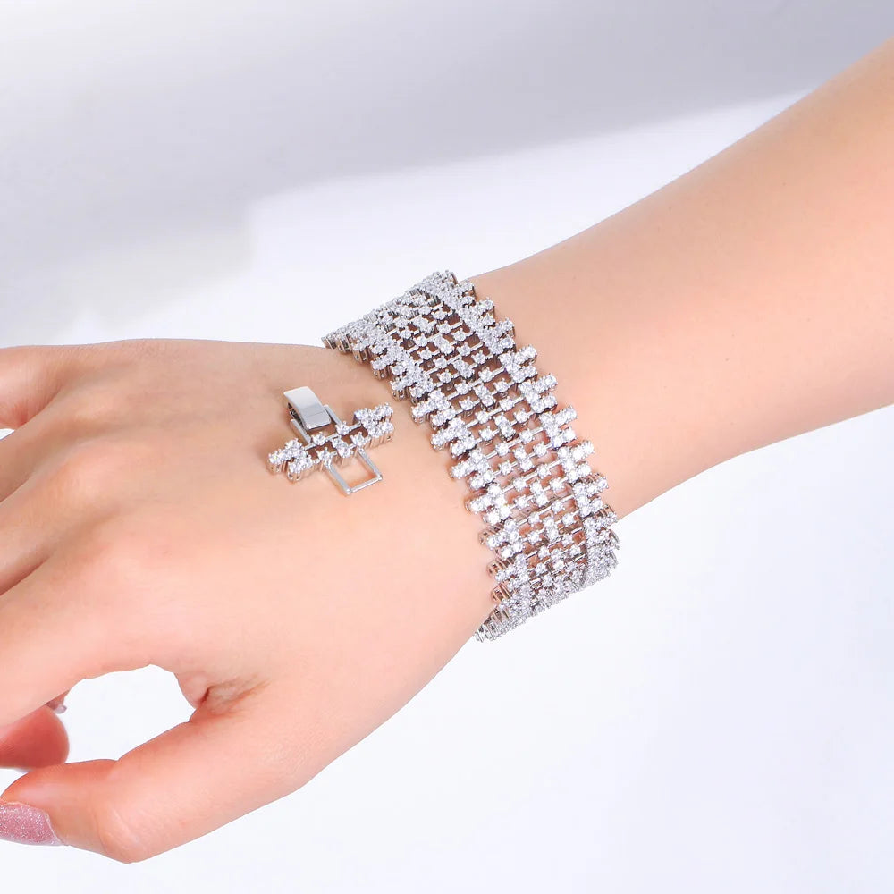 High End Genuine 5A Top Cubic Zirconia Stones Beautiful Big Bracelet Bangle