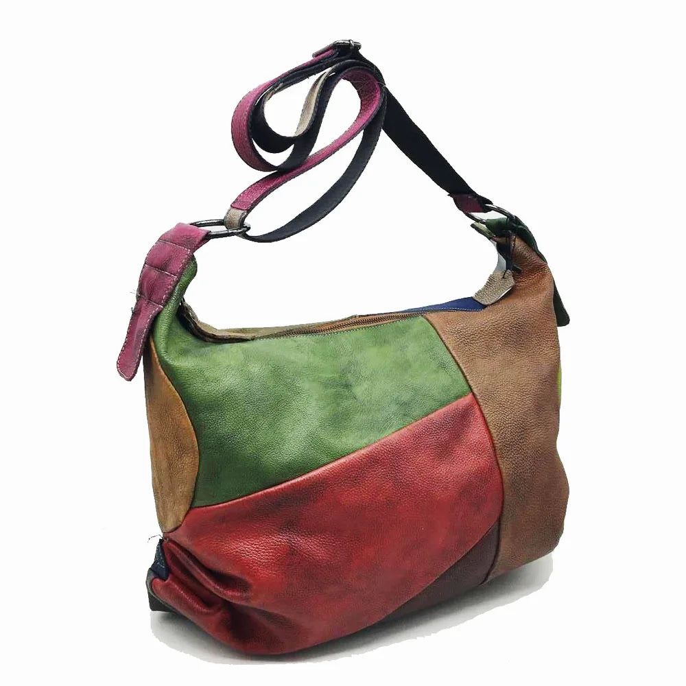 Oversized Genuine Leather Patchwork Vintage Hobo Shoulder Bag