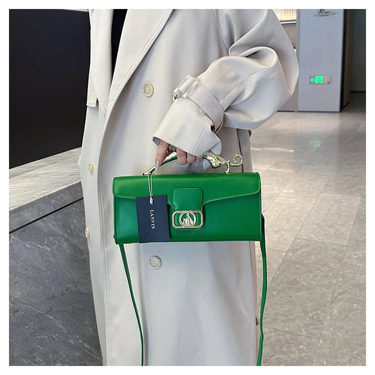 Women's Handbag Metal Handle Leather Trendy Design Crossbody Fashion Bag