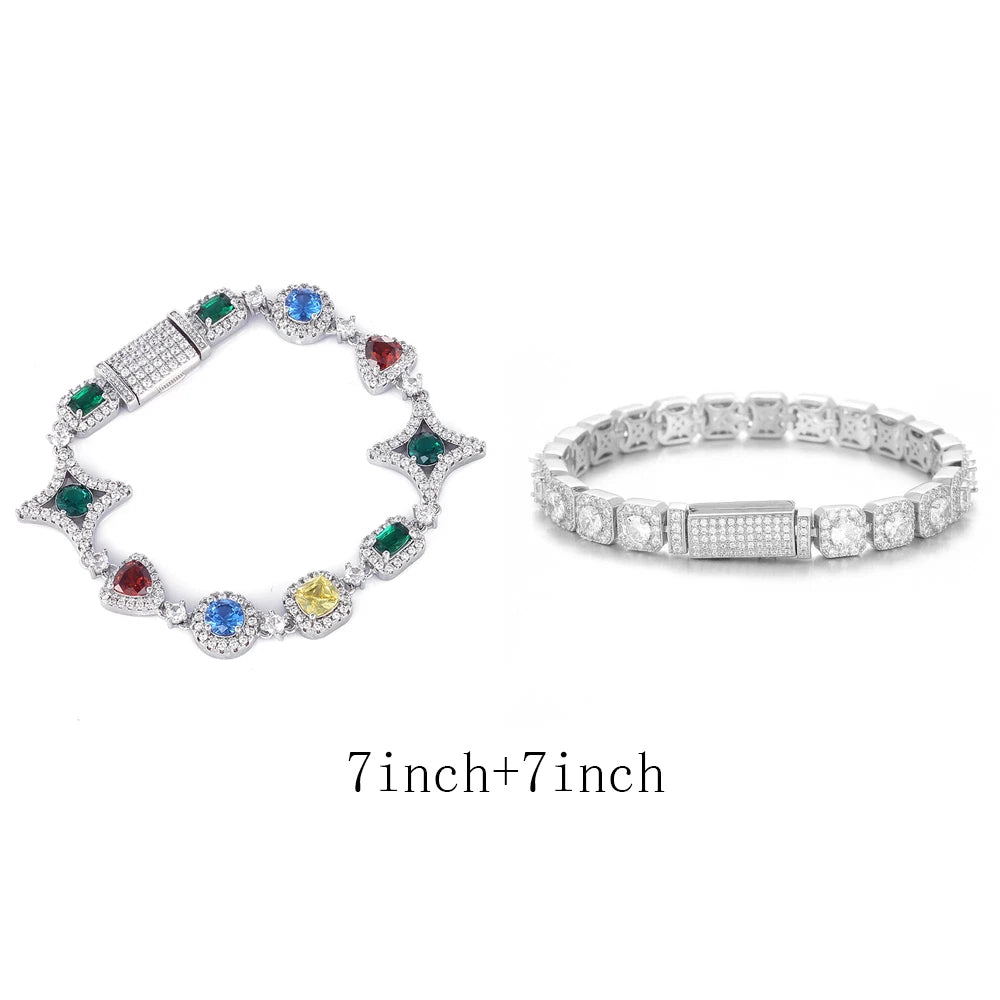 Iced Out Colorful Star Chain With Tennis Bracelet