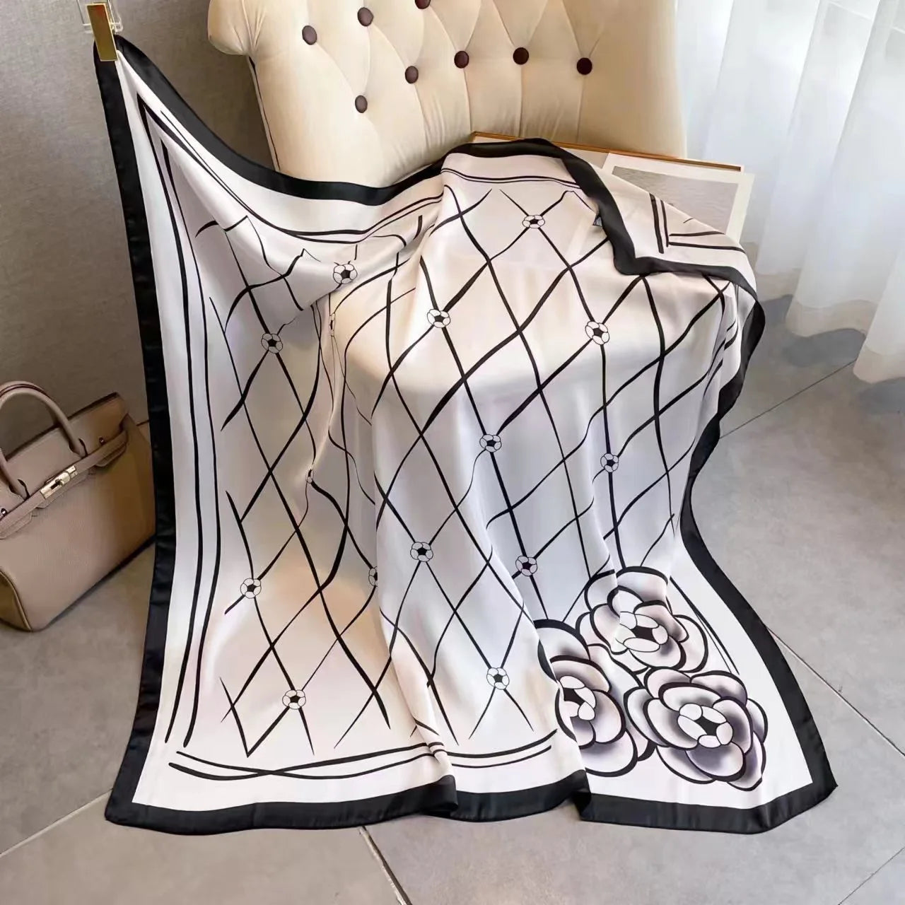 Luxury Horse Print Square Scarf Vintage Imitation Silk