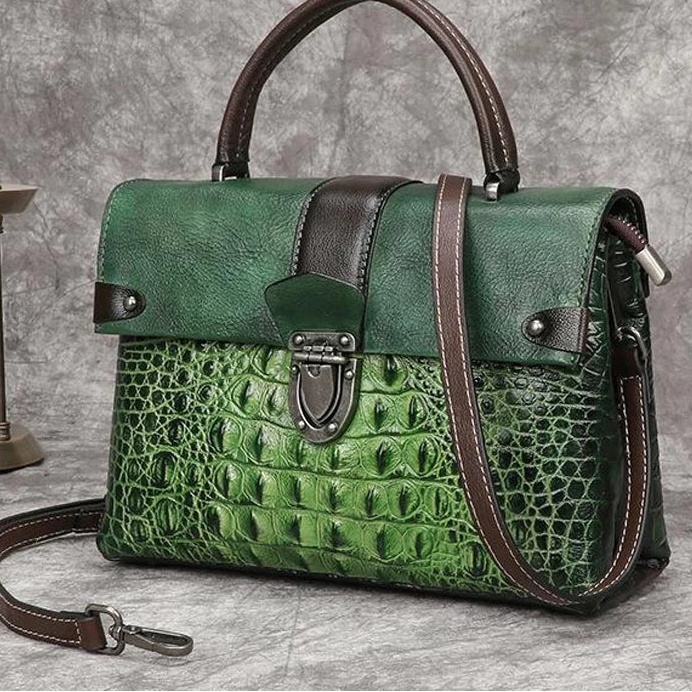 Retro Alligator Pattern Luxury Handbag Genuine Leather Bag