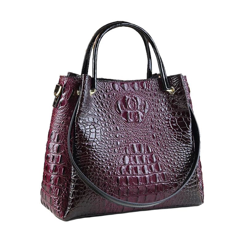 Genuine Leather Women Handbags Tote Bag Fashion Crocodile Print Bucket Bag