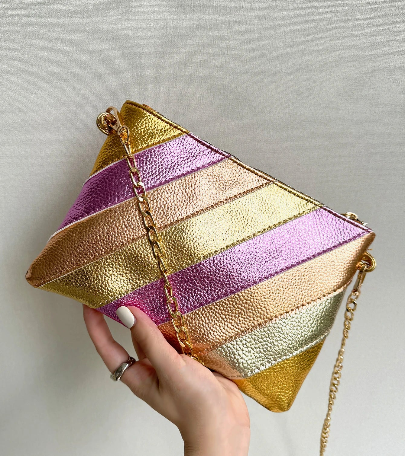 Metallic Color Stripes PU Leather Handbag Women's Square Clutch