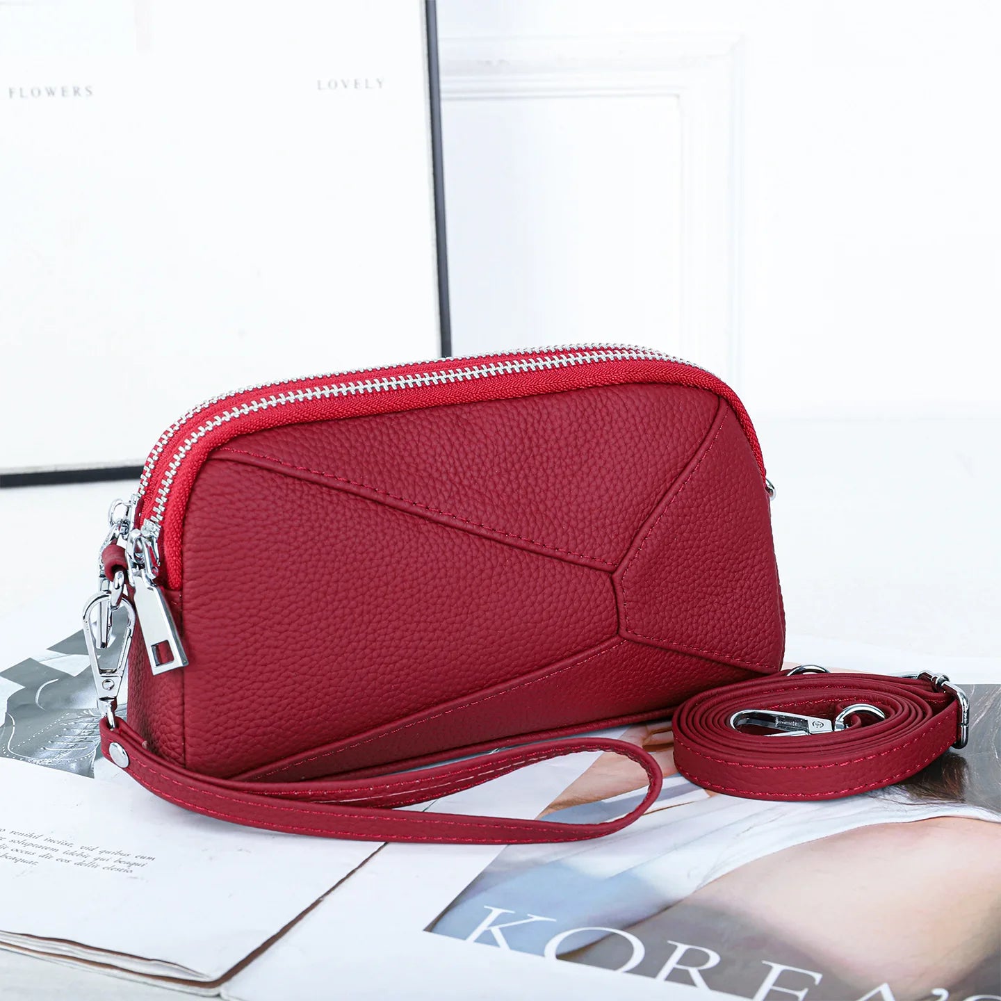 Crossbody Bags Genuine Leather Shoulder Purse Cross Body Bag with Wristlet
