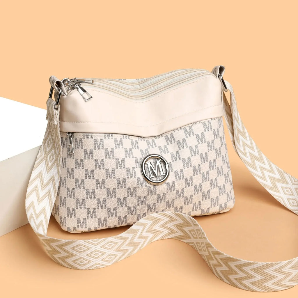 Classic Letter Patchwork Design Stylish Crossbody Bag Leather Shoulder Bag