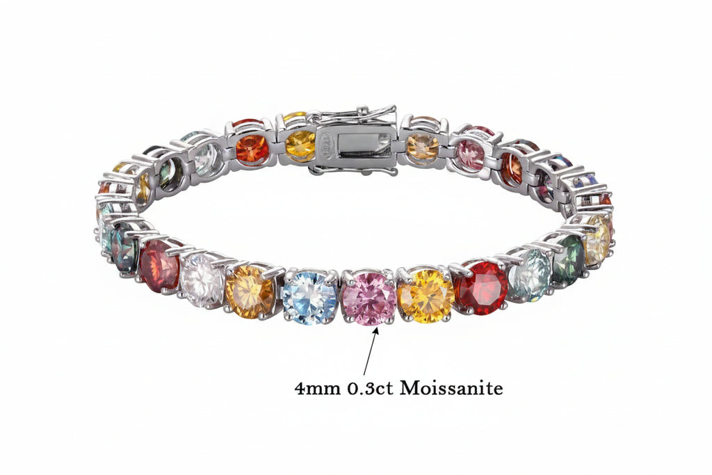 Rainbow Color Moissanite Tennis Bracelet GRA Certified Fine Jewelry