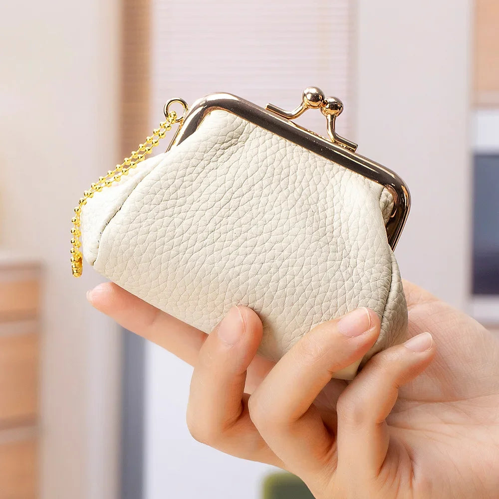 Genuine Leather Mini Vintage Coin Purses Kiss Lock Design