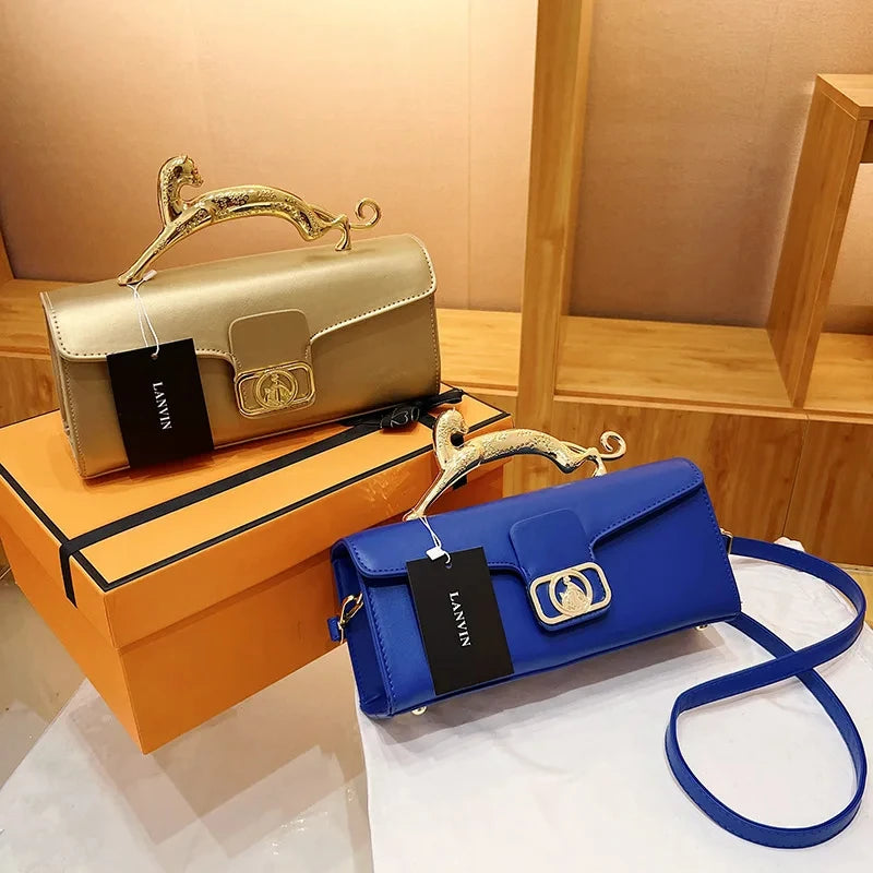 Women's Handbag Metal Handle Leather Trendy Design Crossbody Fashion Bag