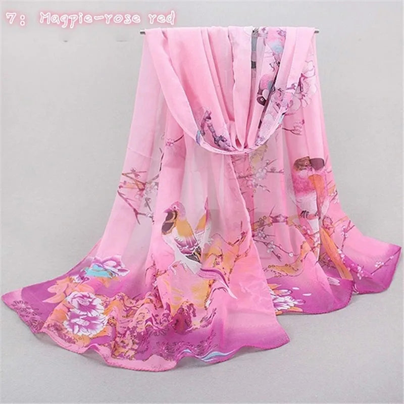 Chiffon Scarf Butterflies Branch Pattern Versatile Elegant