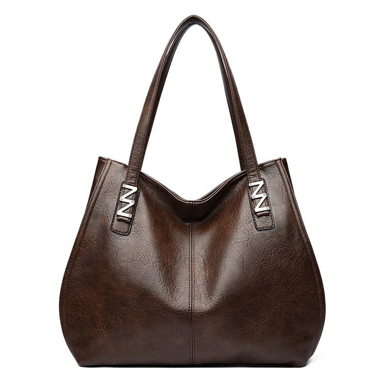 Big Retro Design PU Leather Shoulder Bags Trendy Female Handle Bag Lady Handbags