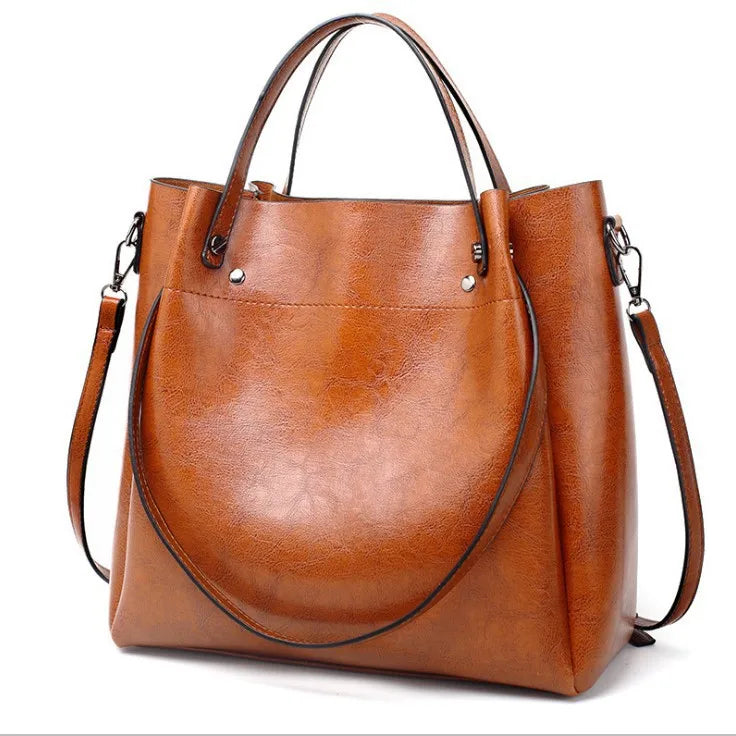 Fashionable Large Women's Shoulder Bag Handbag Oil Leather Crossbody Bag