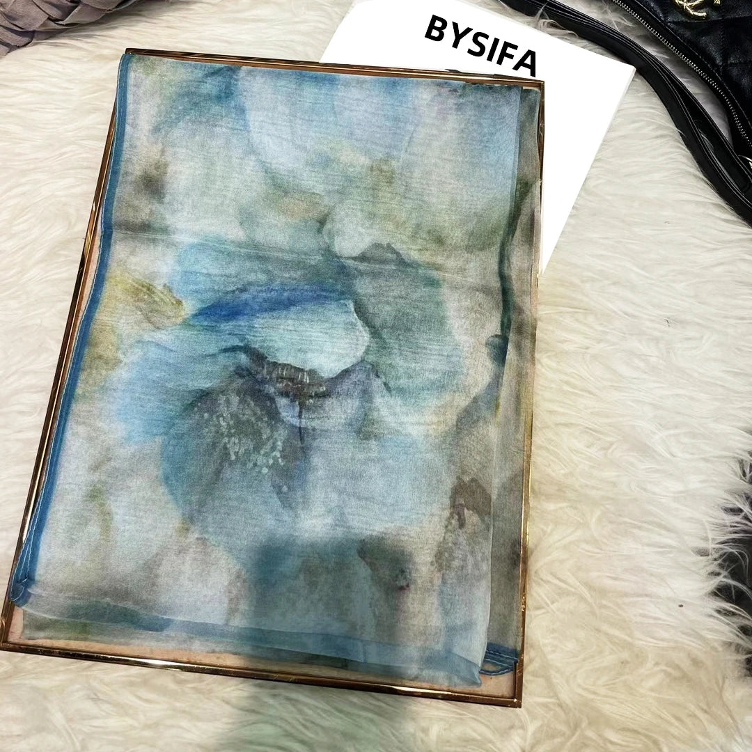 100% Silk Scarf Cape Fashion Floral Design Long Scarves