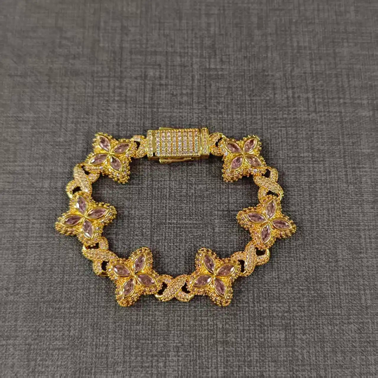 Iced Baguette CZ Floral Infinity Bracelet Jewelry