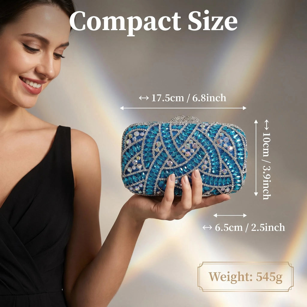 Blue Crystal Interwoven Rhinestone Hard Shell Evening Bag