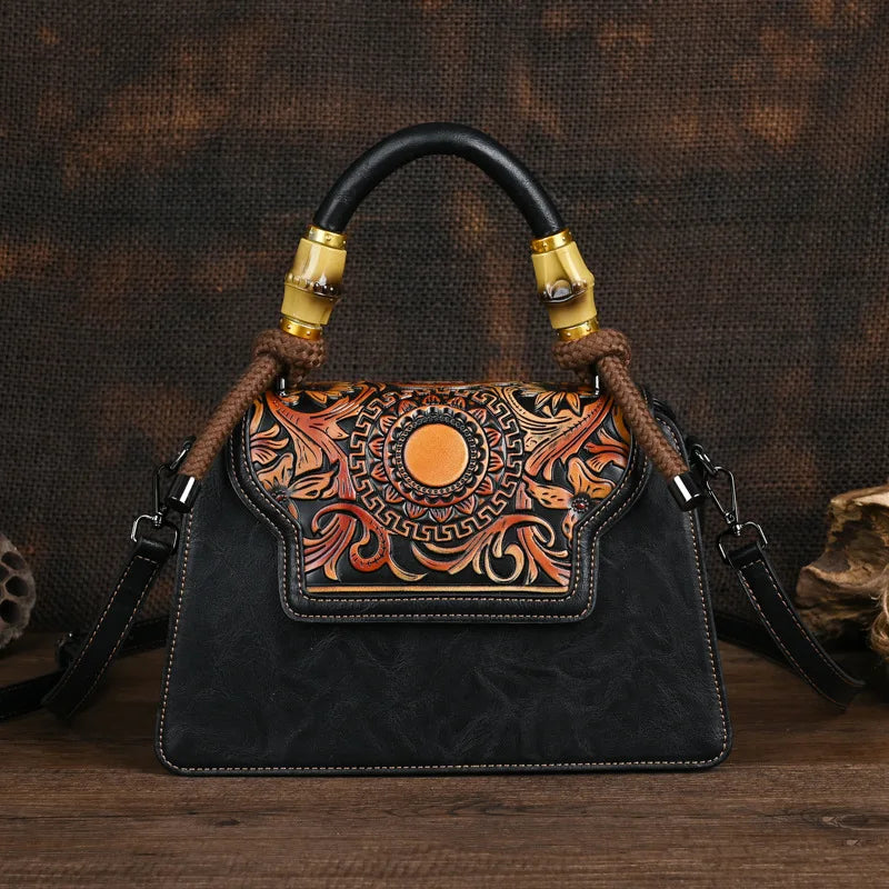 Vintage Handmade Embossed Women's Leather Luxury Handbag