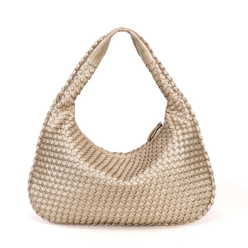Trendy Woven Hobo Bag Vegan Leather Handmade Tote