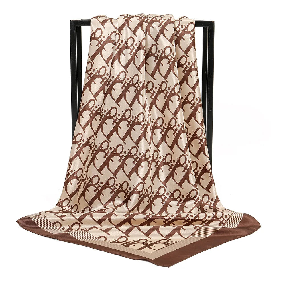 Silk Imitation Scarf Vintage Fashionable Versatile Print Hair Band Shawl Wraps