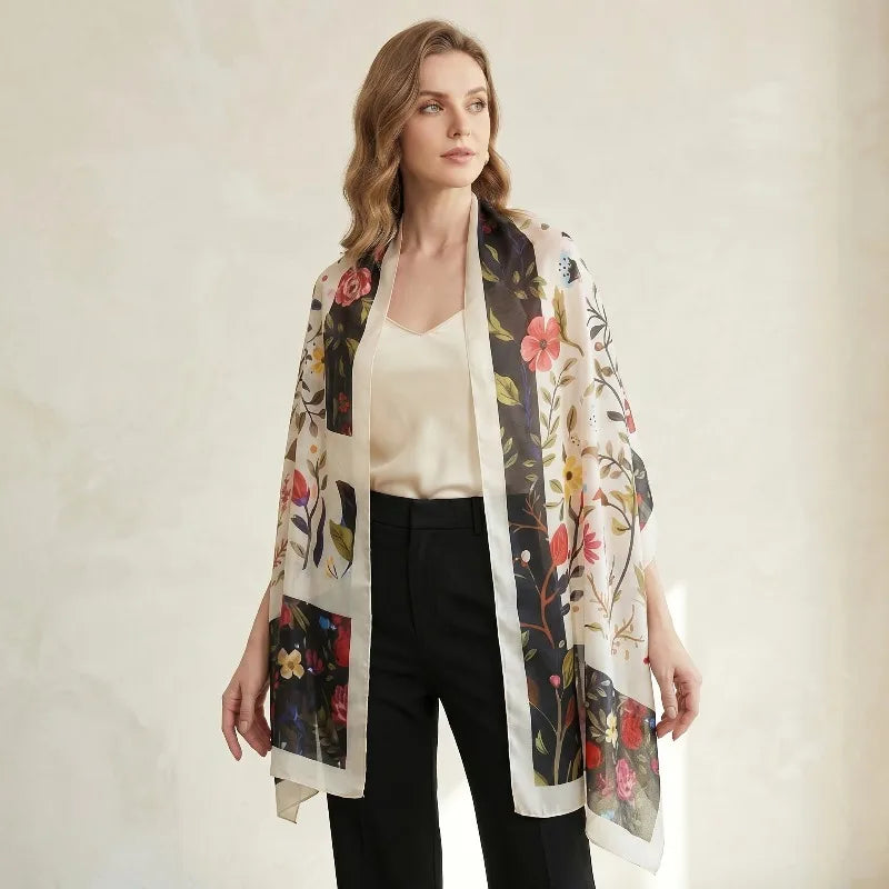 Lightweight 100% Mulberry Silk Oblong Scarf for Women