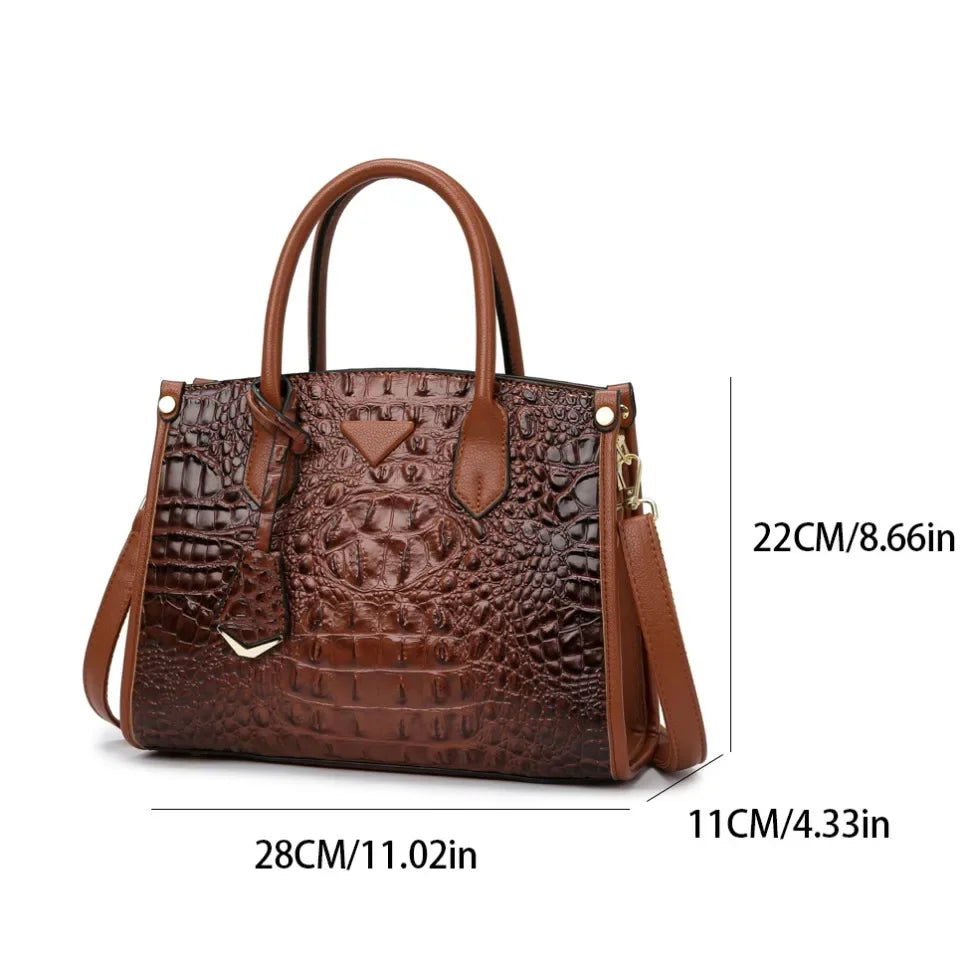 Large Top-Handle Bag Vintage Crocodile Design Shoulder Bag