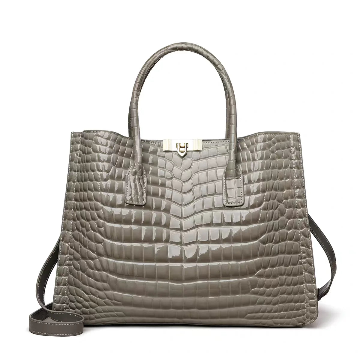 Luxury Crocodile Pattern Genuine Leather Tote Bag Large-Capacity