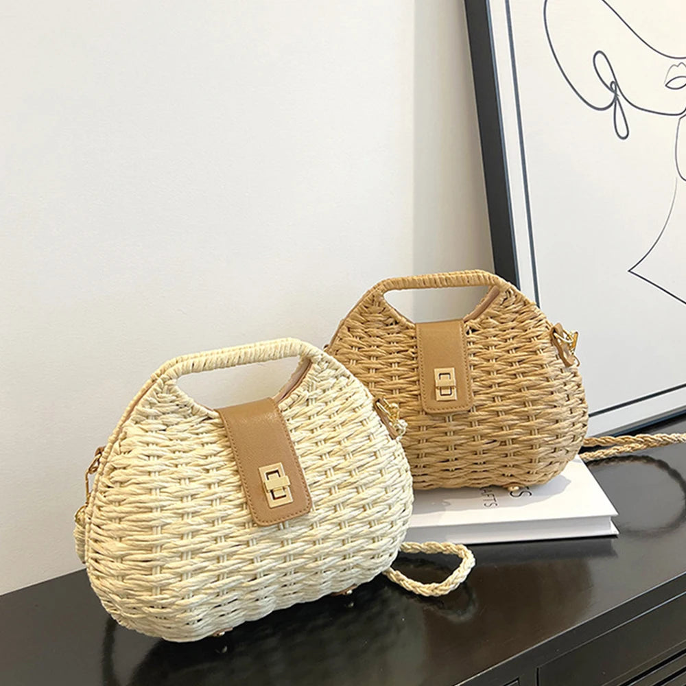 Fashion Wicker Rattan Bag Woven Women Handbags Summer Travel Crossbody Bag