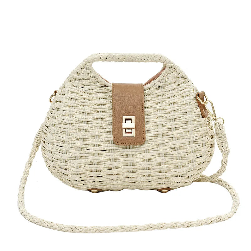 Fashion Wicker Rattan Bag Woven Women Handbags Summer Travel Crossbody Bag
